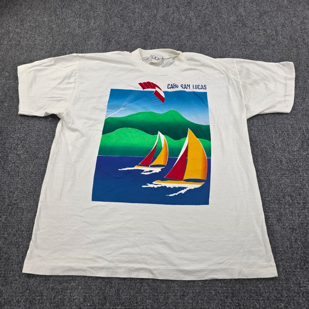 Vintage 90s Cabo San Lucas Sailboat Paragliding Graphic T Shirt XL Single Stitch